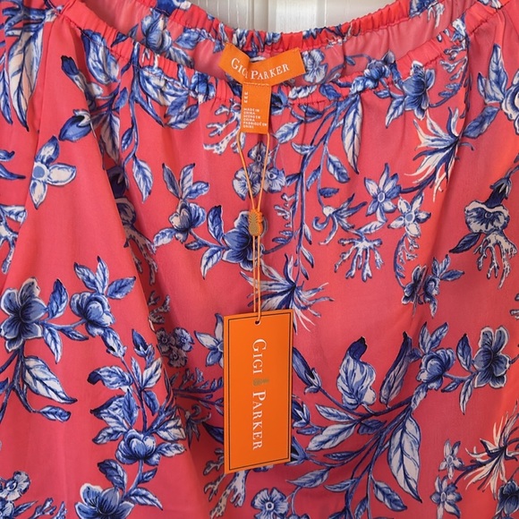 NWT Gigi Parker Blue Pink Floral Off-Shoulder Top Size Medium - Picture 5 of 9